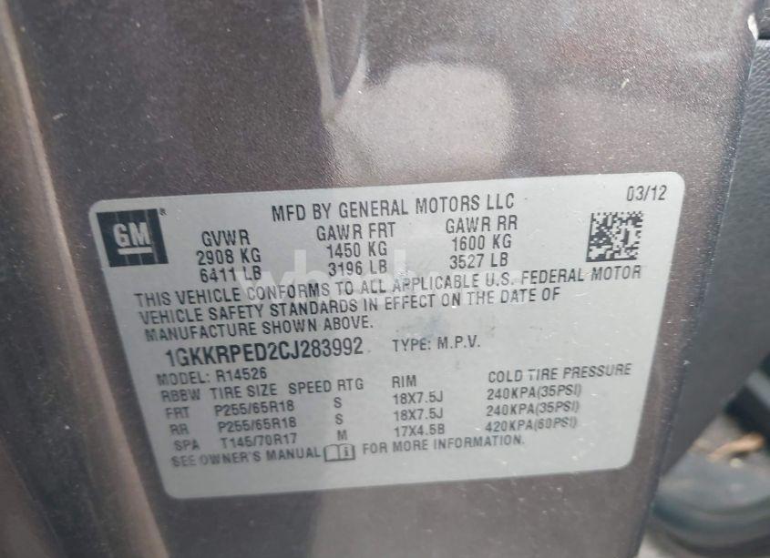 Photo 9 of 2012 Gmc Acadia SLE (VIN 1GKKRPED2CJ283992)