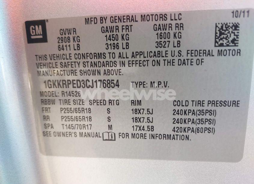 Photo 9 of 2012 Gmc Acadia SLE (VIN 1GKKRPED3CJ176854)