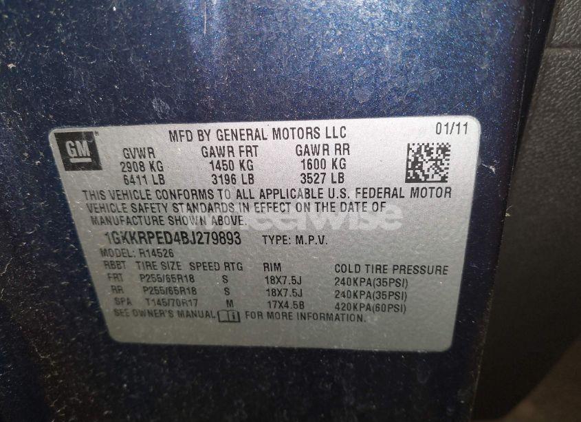 Photo 9 of 2011 Gmc Acadia SLE (VIN 1GKKRPED4BJ279893)