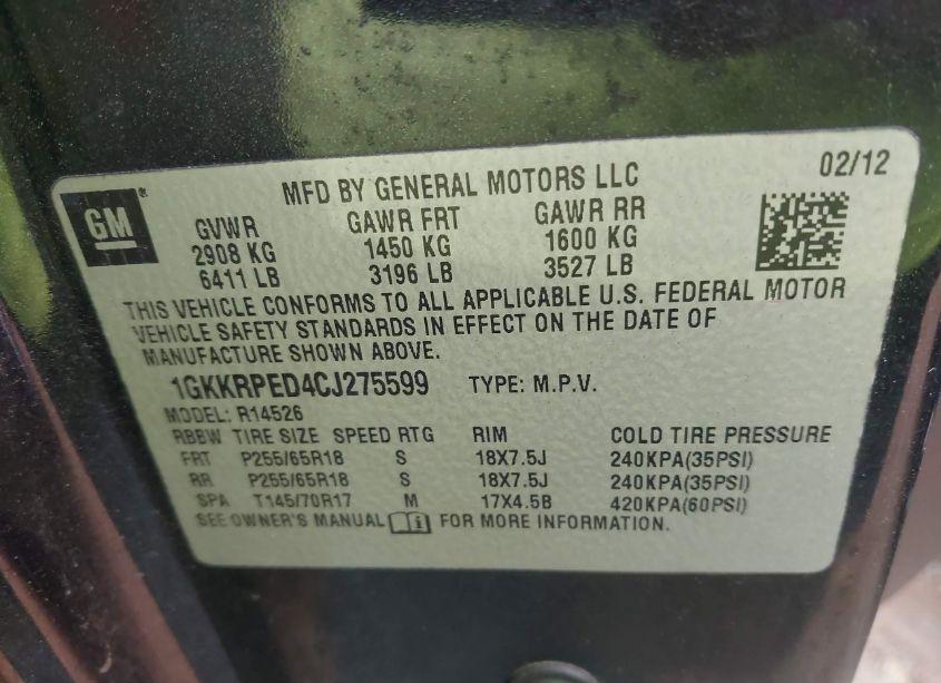 Photo 9 of 2012 Gmc Acadia SLE (VIN 1GKKRPED4CJ275599)