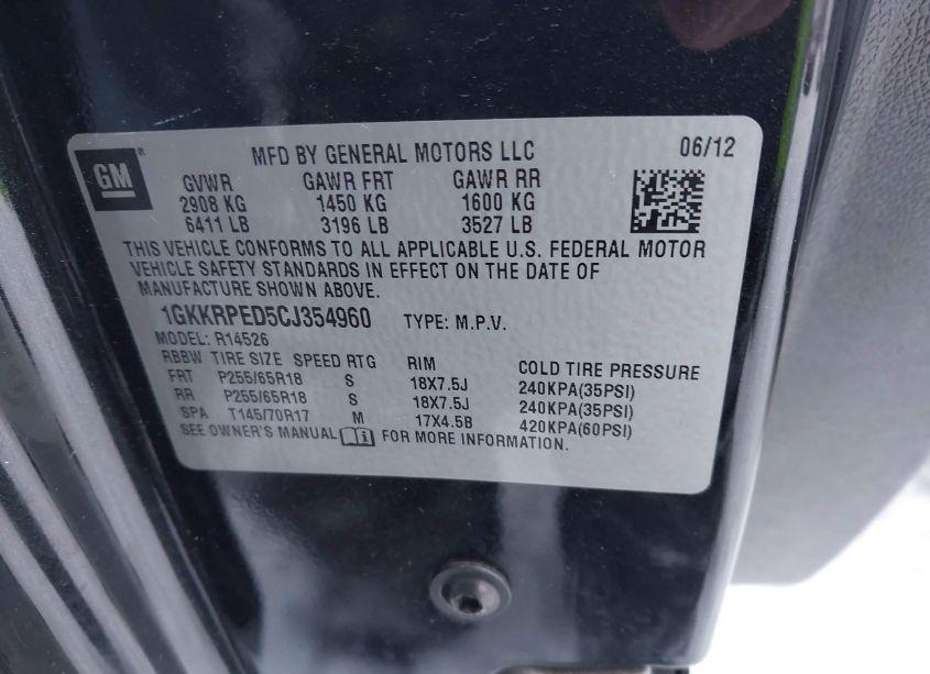 Photo 9 of 2012 Gmc Acadia SLE (VIN 1GKKRPED5CJ354960)