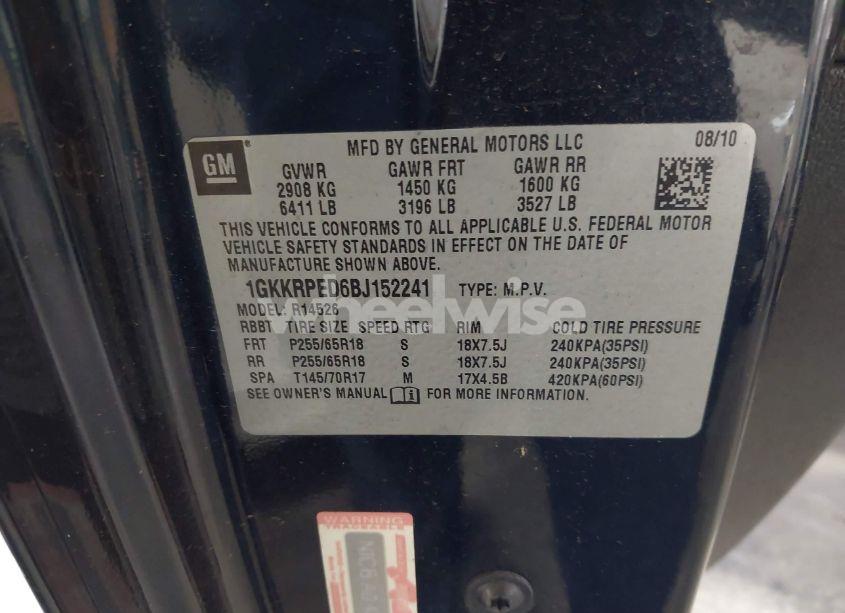 Photo 9 of 2011 Gmc Acadia SLE (VIN 1GKKRPED6BJ152241)