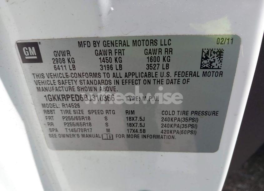 Photo 9 of 2011 Gmc Acadia SLE (VIN 1GKKRPED6BJ310366)