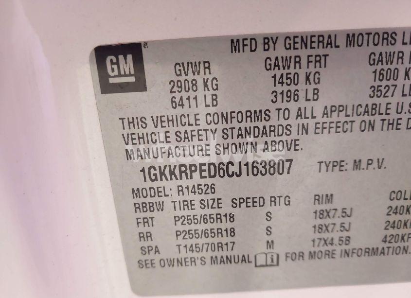 Photo 9 of 2012 Gmc Acadia SLE (VIN 1GKKRPED6CJ163807)