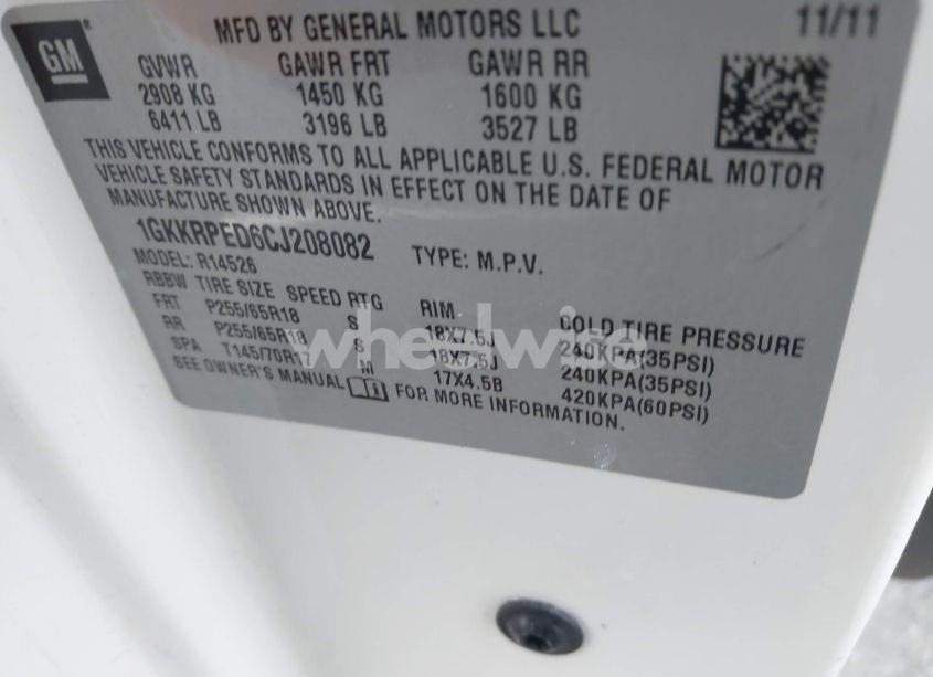 Photo 9 of 2012 Gmc Acadia SLE (VIN 1GKKRPED6CJ208082)