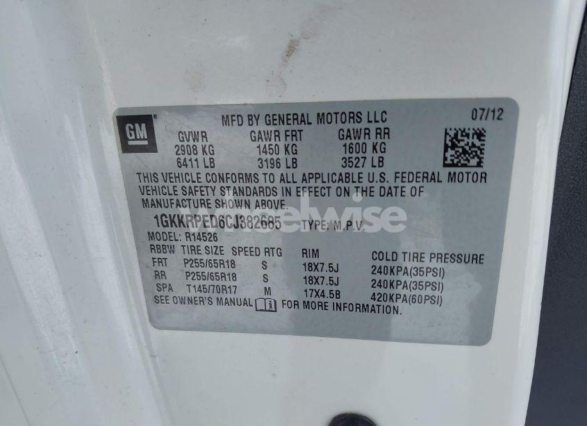 Photo 9 of 2012 Gmc Acadia SLE (VIN 1GKKRPED6CJ382685)