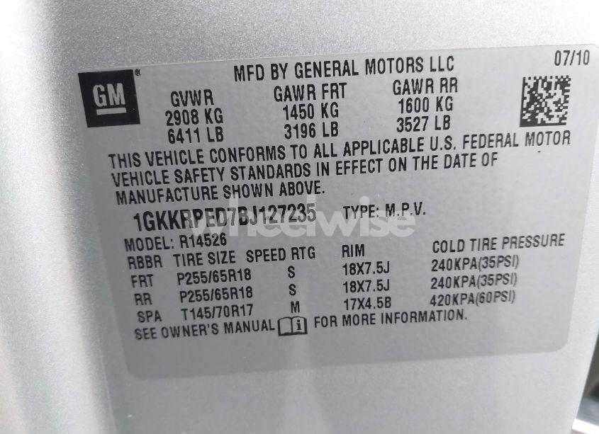 Photo 9 of 2011 Gmc Acadia SLE (VIN 1GKKRPED7BJ127235)
