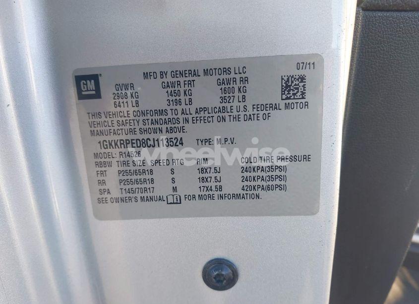 Photo 9 of 2012 Gmc Acadia SLE (VIN 1GKKRPED8CJ113524)