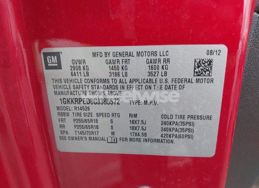 Photo 9 of 2012 Gmc Acadia SLE (VIN 1GKKRPED8CJ385572)