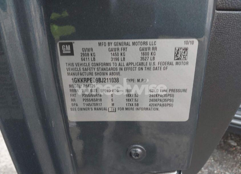 Photo 9 of 2011 Gmc Acadia SLE (VIN 1GKKRPED9BJ211038)