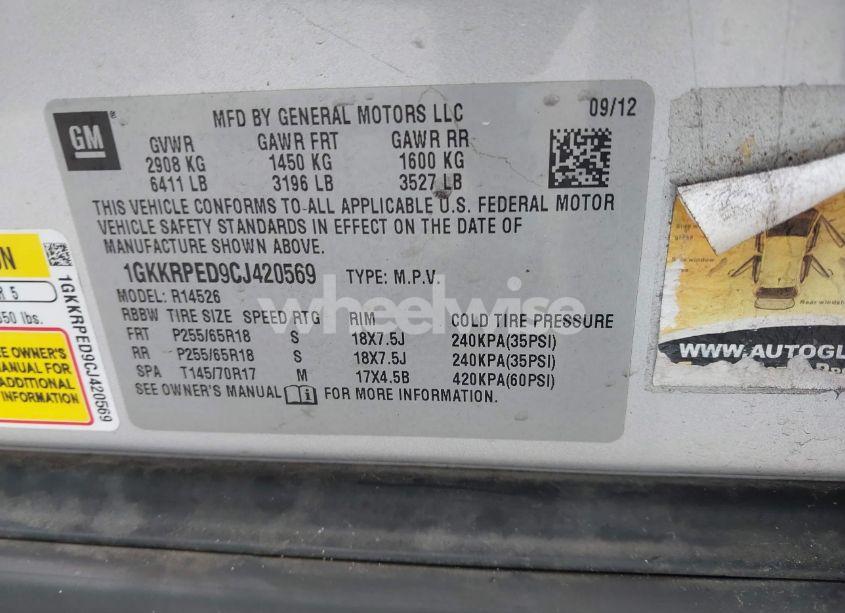 Photo 9 of 2012 Gmc Acadia SLE (VIN 1GKKRPED9CJ420569)