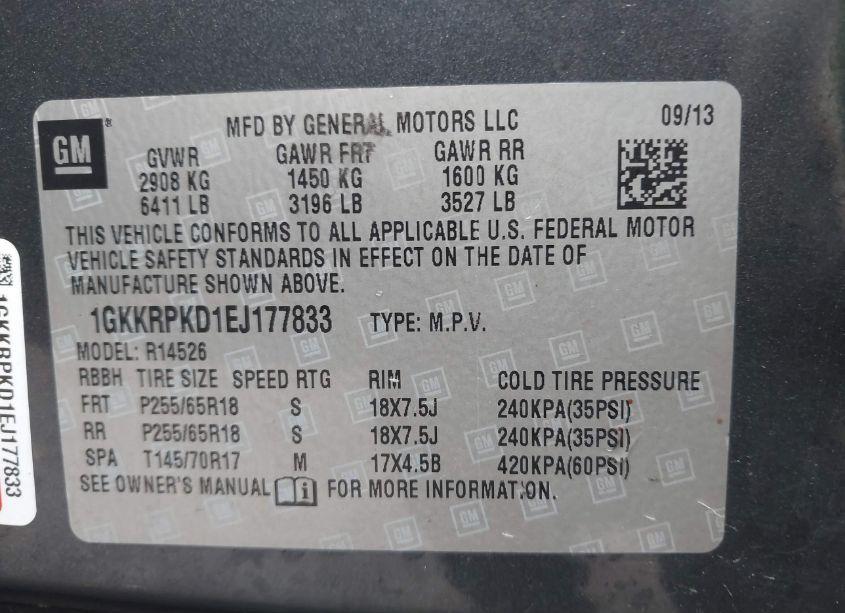 Photo 9 of 2014 Gmc Acadia SLE-2 (VIN 1GKKRPKD1EJ177833)