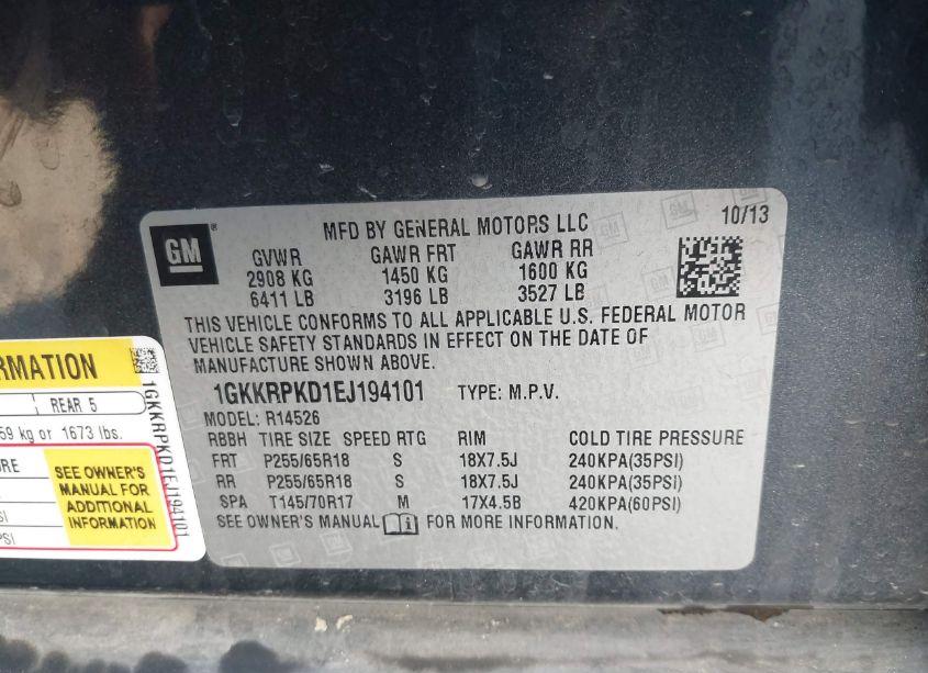 Photo 9 of 2014 Gmc Acadia SLE-2 (VIN 1GKKRPKD1EJ194101)