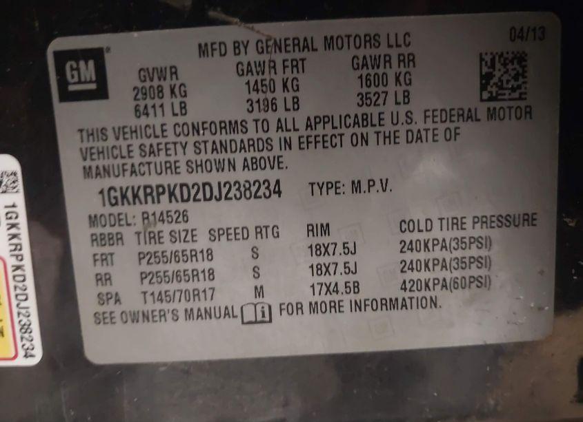 Photo 9 of 2013 Gmc Acadia SLE (VIN 1GKKRPKD2DJ238234)