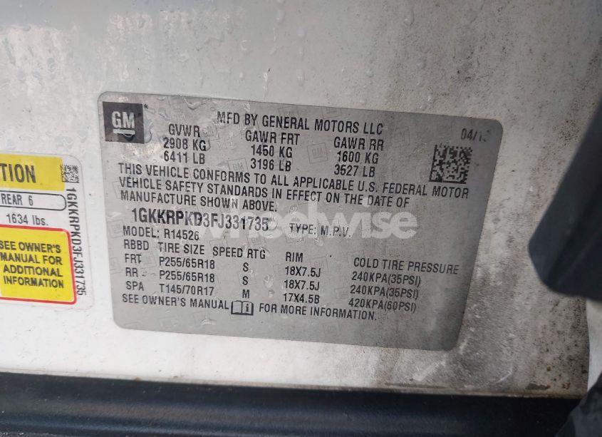 Photo 9 of 2015 Gmc Acadia SLE-2 (VIN 1GKKRPKD3FJ331735)