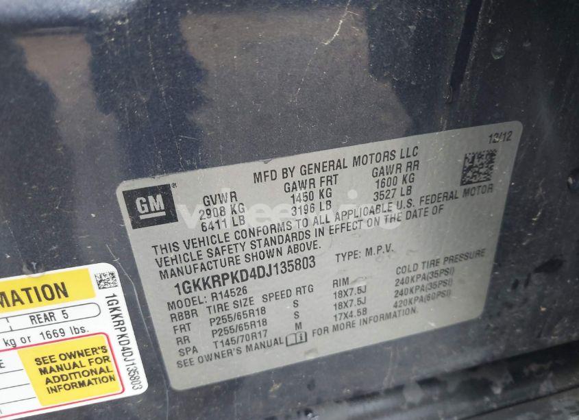 Photo 9 of 2013 Gmc Acadia SLE-2 (VIN 1GKKRPKD4DJ135803)