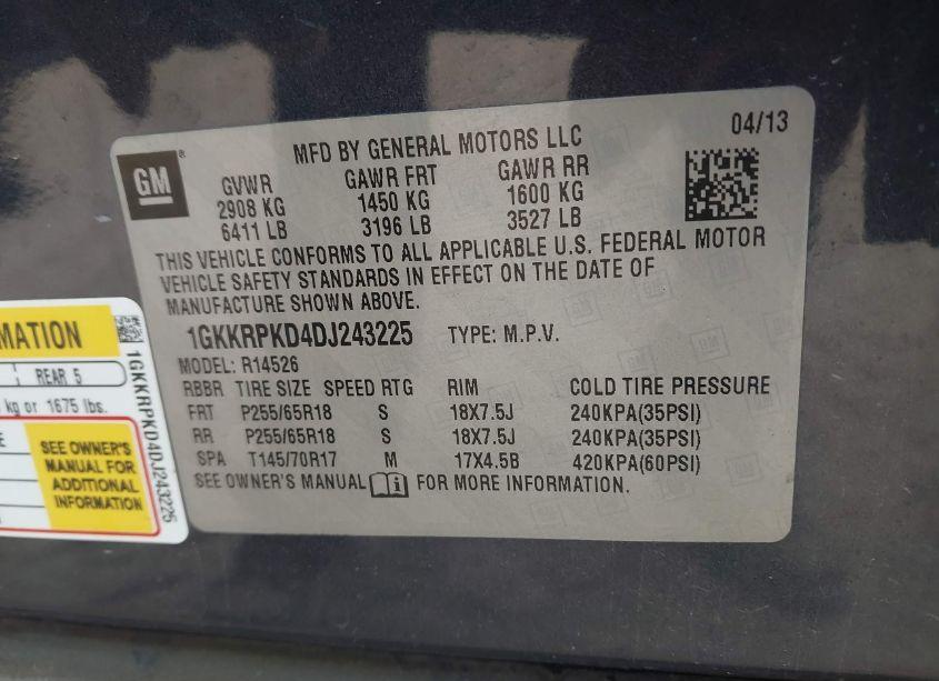 Photo 9 of 2013 Gmc Acadia SLE-2 (VIN 1GKKRPKD4DJ243225)