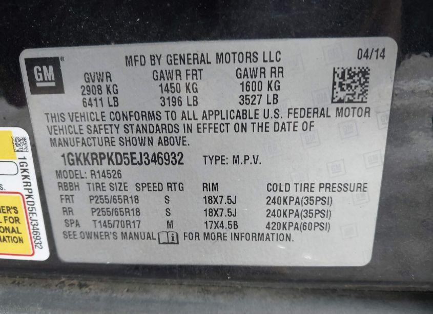 Photo 9 of 2014 Gmc Acadia SLE-2 (VIN 1GKKRPKD5EJ346932)