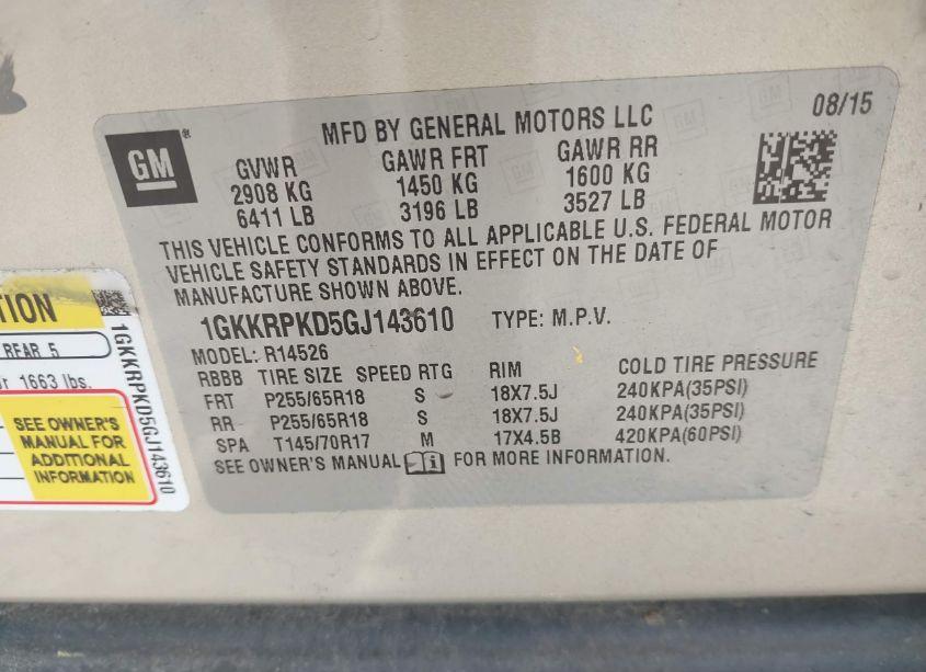 Photo 9 of 2016 Gmc Acadia SLE-2 (VIN 1GKKRPKD5GJ143610)