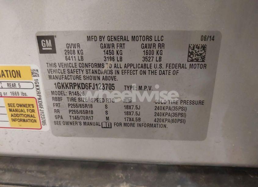 Photo 9 of 2015 Gmc Acadia SLE-2 (VIN 1GKKRPKD6FJ123705)