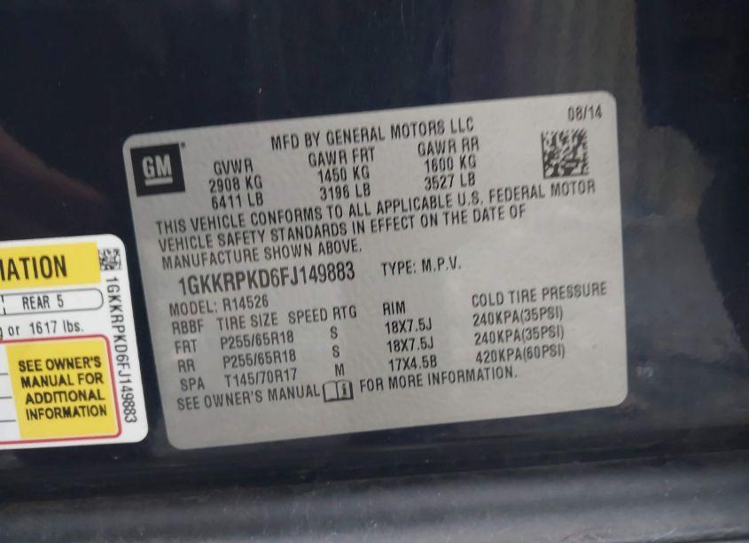 Photo 9 of 2015 Gmc Acadia SLE-2 (VIN 1GKKRPKD6FJ149883)