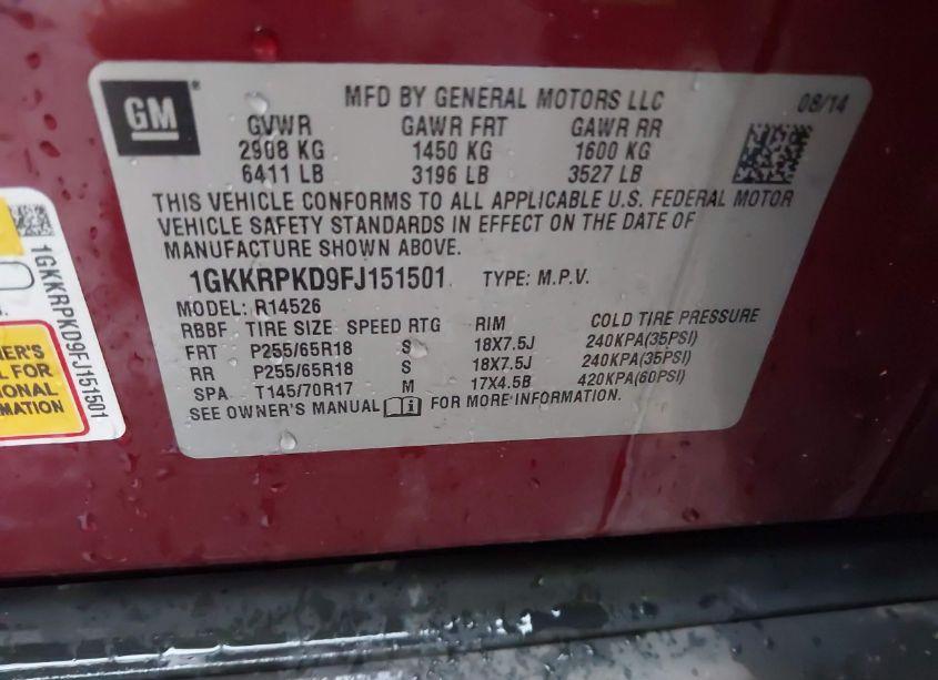 Photo 9 of 2015 Gmc Acadia SLE-2 (VIN 1GKKRPKD9FJ151501)