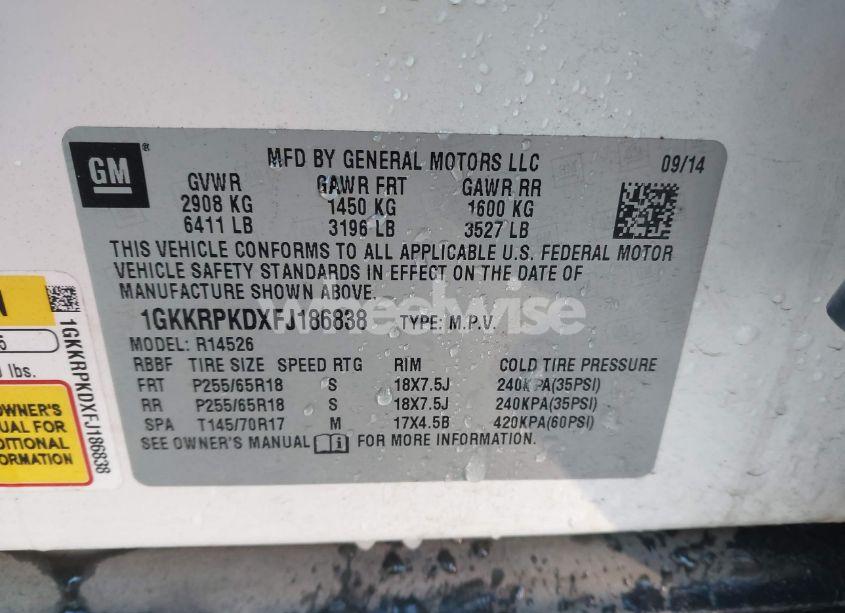 Photo 9 of 2015 Gmc Acadia SLE-2 (VIN 1GKKRPKDXFJ186838)