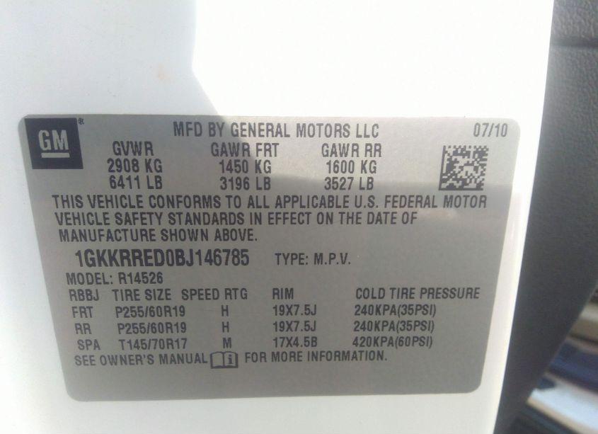 Photo 9 of 2011 Gmc Acadia SLT-1 (VIN 1GKKRRED0BJ146785)