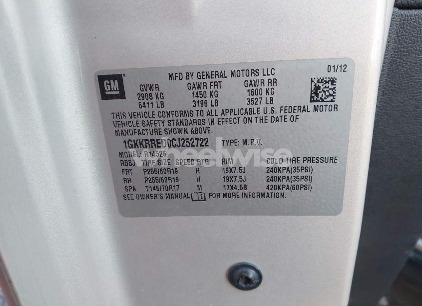 Photo 9 of 2012 Gmc Acadia SLT1 (VIN 1GKKRRED0CJ252722)