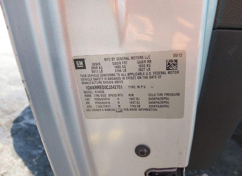 Photo 9 of 2012 Gmc Acadia SLT-1 (VIN 1GKKRRED0CJ342761)