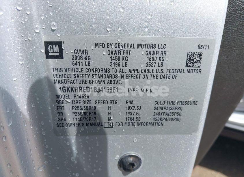 Photo 9 of 2011 Gmc Acadia SLT-1 (VIN 1GKKRRED1BJ415361)