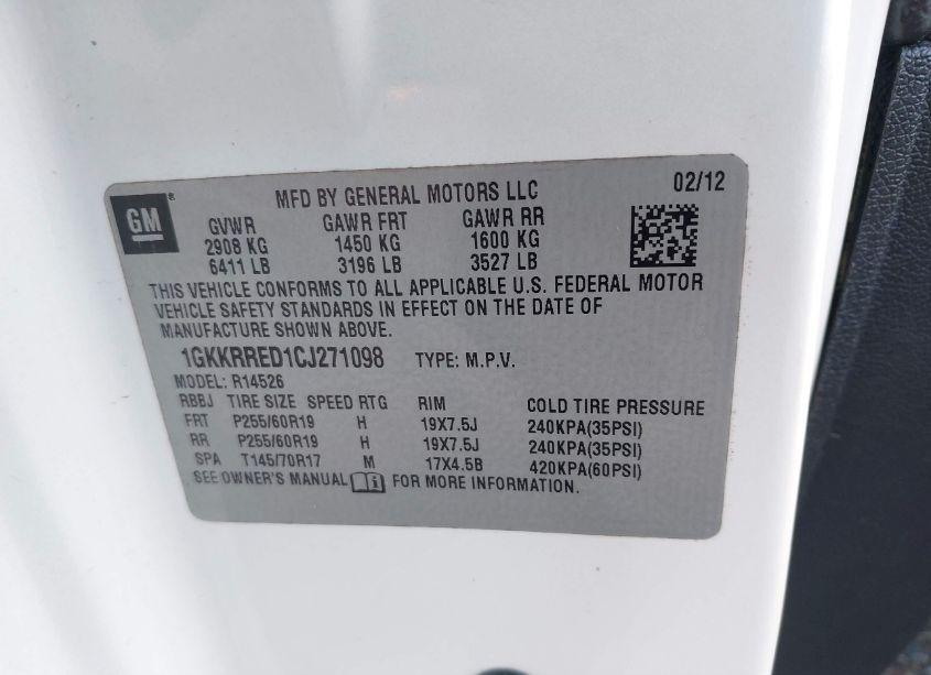 Photo 9 of 2012 Gmc Acadia SLT-1 (VIN 1GKKRRED1CJ271098)