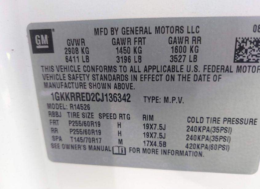 Photo 9 of 2012 Gmc Acadia SLT-1 (VIN 1GKKRRED2CJ136342)