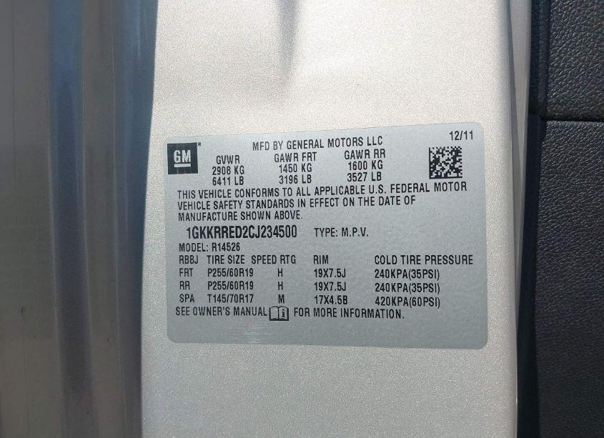 Photo 9 of 2012 Gmc Acadia SLT-1 (VIN 1GKKRRED2CJ234500)