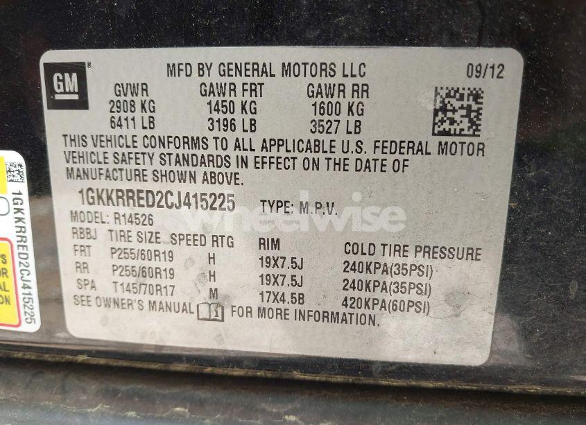 Photo 9 of 2012 Gmc Acadia SLT-1 (VIN 1GKKRRED2CJ415225)