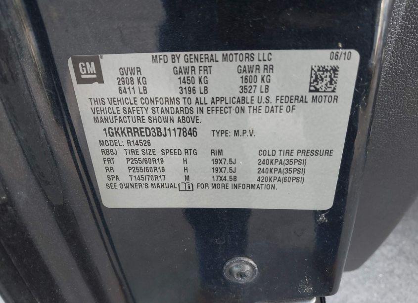 Photo 9 of 2011 Gmc Acadia SLT-1 (VIN 1GKKRRED3BJ117846)