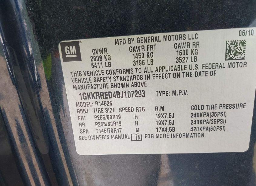 Photo 9 of 2011 Gmc Acadia SLT-1 (VIN 1GKKRRED4BJ107293)