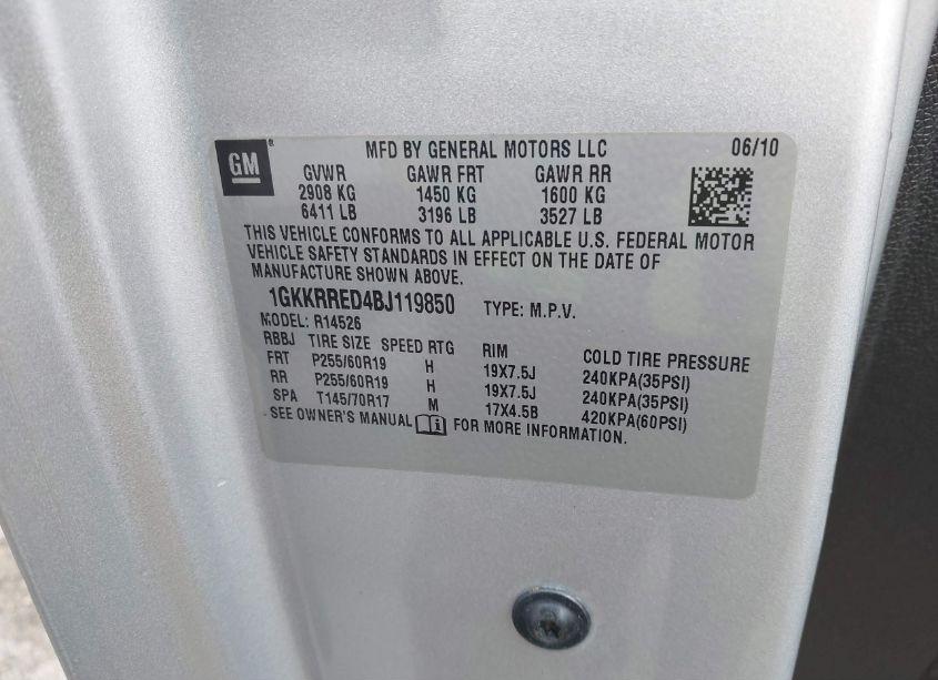 Photo 9 of 2011 Gmc Acadia SLT-1 (VIN 1GKKRRED4BJ119850)