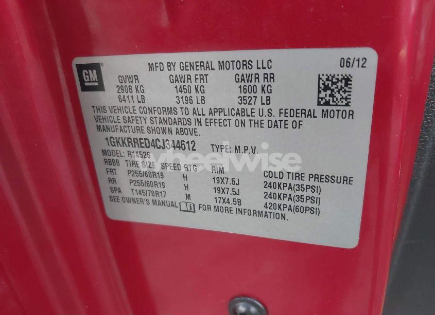 Photo 9 of 2012 Gmc Acadia SLT-1 (VIN 1GKKRRED4CJ344612)