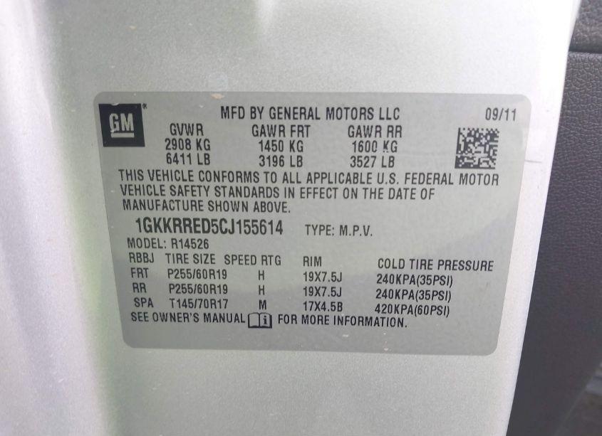 Photo 9 of 2012 Gmc Acadia SLT1 (VIN 1GKKRRED5CJ155614)