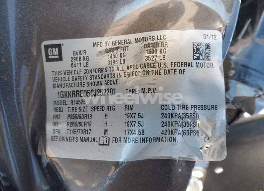 Photo 9 of 2012 Gmc Acadia SLT-1 (VIN 1GKKRRED5CJ252201)