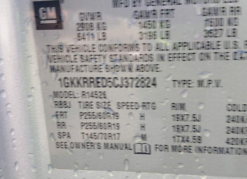 Photo 9 of 2012 Gmc Acadia SLT1 (VIN 1GKKRRED5CJ372824)