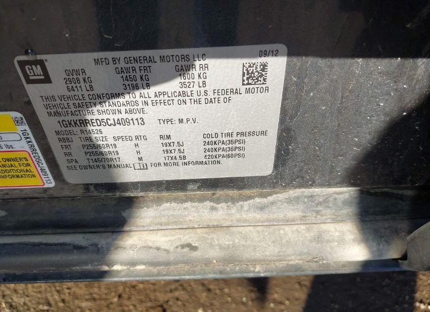 Photo 9 of 2012 Gmc Acadia SLT-1 (VIN 1GKKRRED5CJ409113)