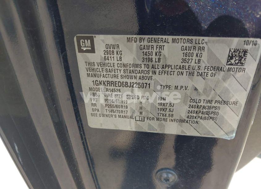 Photo 9 of 2011 Gmc Acadia SLT-1 (VIN 1GKKRRED6BJ225071)