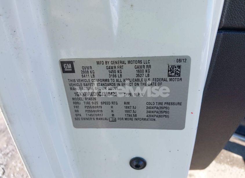 Photo 9 of 2012 Gmc Acadia SLT1 (VIN 1GKKRRED6CJ386425)