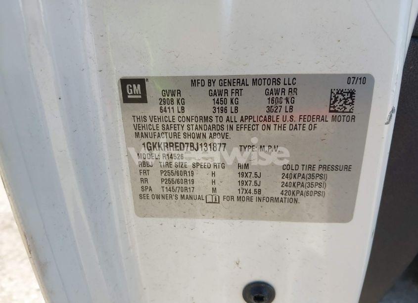 Photo 9 of 2011 Gmc Acadia SLT-1 (VIN 1GKKRRED7BJ131877)