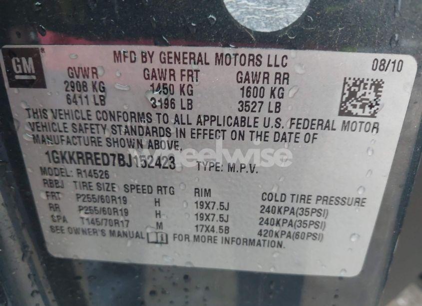 Photo 9 of 2011 Gmc Acadia SLT-1 (VIN 1GKKRRED7BJ152423)