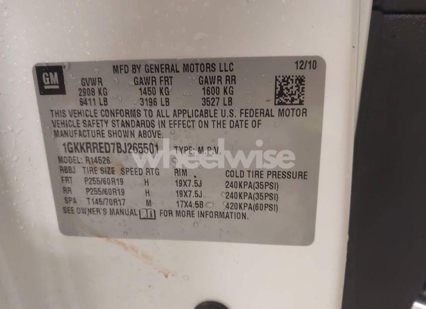 Photo 9 of 2011 Gmc Acadia SLT-1 (VIN 1GKKRRED7BJ265501)