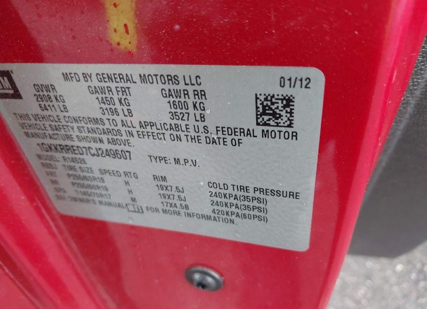 Photo 9 of 2012 Gmc Acadia SLT-1 (VIN 1GKKRRED7CJ249607)