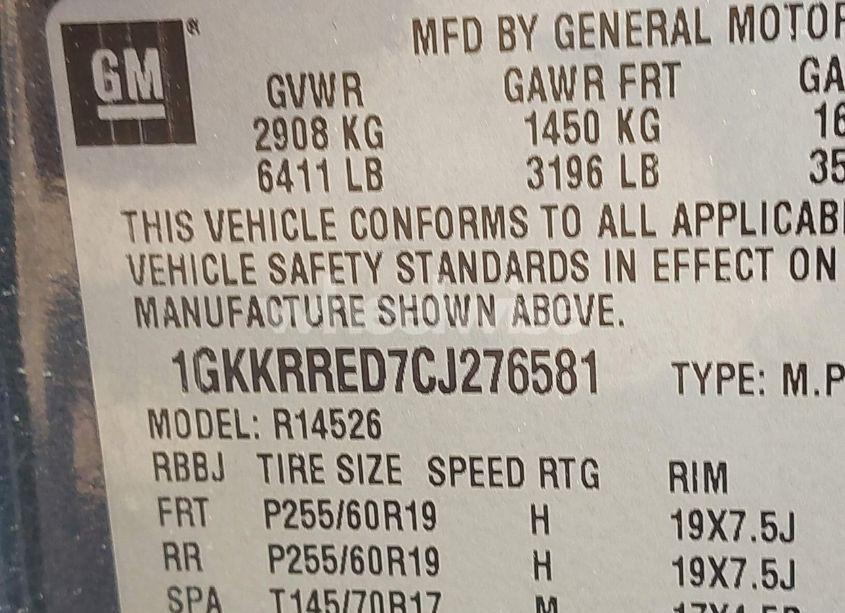 Photo 9 of 2012 Gmc Acadia SLT-1 (VIN 1GKKRRED7CJ276581)